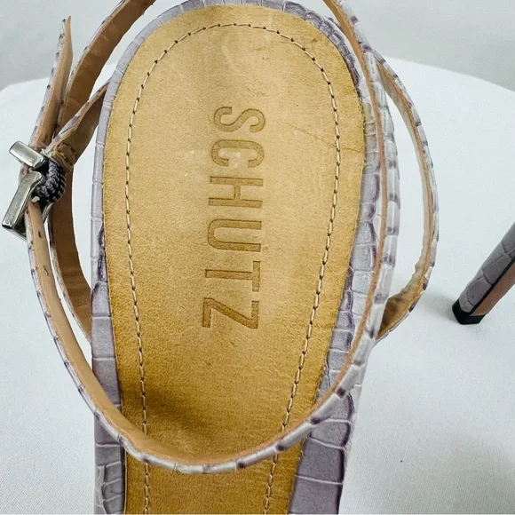 Schutz Altina Lavender Faux Vegan Crocodile Leather Strap Heels Women’s Sz 8.5B